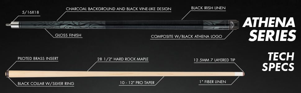 Athena Ath23 Pool/Billiards Cue - Black And White Tree/Vine Silhouette - 17Oz