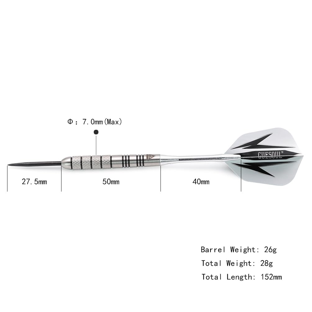Cuesoul 95% Tungsten 26 Grams Tungsten Steel Tip Darts Set -With 1 Deluxe Dart Case