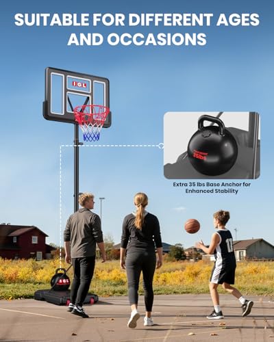 IGL Basketball Hoop Outdoor, 44 Inch Portable Basketball Hoops, 5.6-10 FT Adjustable Basketball Goal System with 35 LB Base Anch