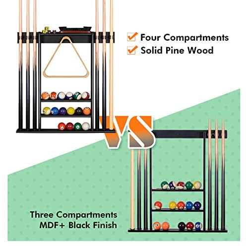 Xcsource Pool Cue Rack Only, Pool Stick Holder Wall Mount, 6 Pool Billiard Stick + Ball Set Wall Cue Rack, Made Of 100% Bamboo W