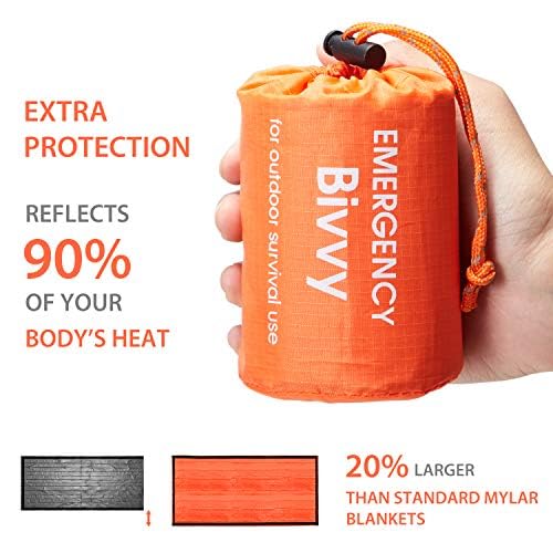Esky Emergency Sleeping Bag, 2 Packs Waterproof Lightweight Thermal Bivy Sack, Survival Shelter Blanket Bags With Compass And Lo