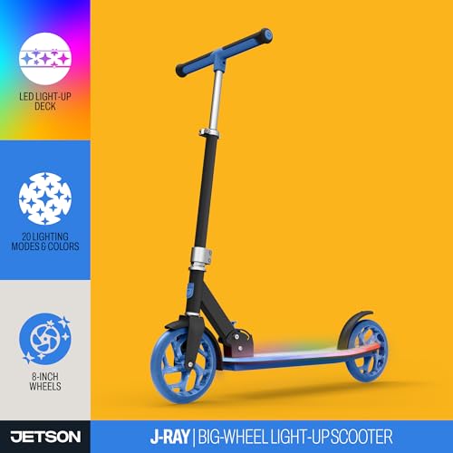 Jetson Kids 2-Wheel Light-Up Kick Scooter, LED Lights on Handlebar, Stem, Wheels & Deck, Adjustable Handlebar, Rear Brake, Easy-