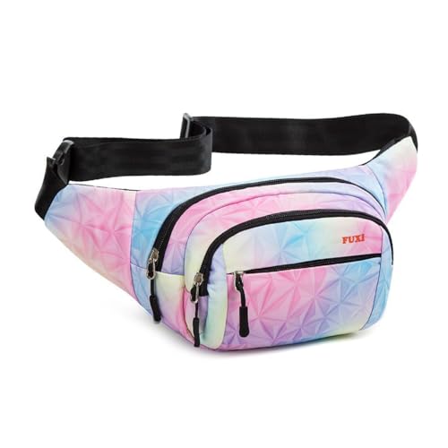 Palay Waist Bag For Women Stylish Color Print Fanny Pack For Women Oxford Cloth Waist Bag Multi Layer Lightweight Travel Waist B
