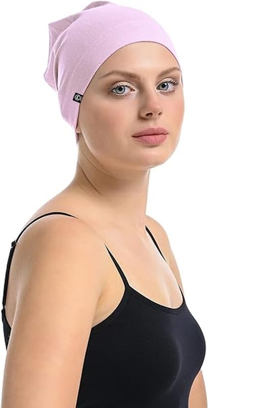 Bismaadh Unisex Bamboo & Cotton Cap For Chemo, Hair Loss, Sleep Cap Light Pink (Free Size)