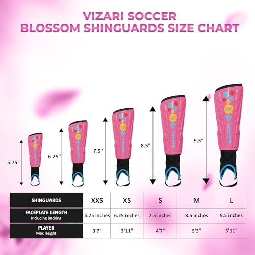Vizari Blossom Kids Soccer Shin Guards For Girls - Pink/Blue, M | Dual-Layered Protection & Ventilated Football Shin Pads With A