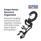 Scuba Choice Scuba Diving Dive Triple Hose Holder With Clip, Black