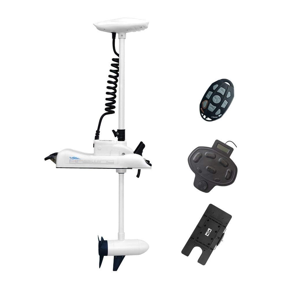 Aquos White Haswing 12V55Lbs 48Inch Electric Bow Mount Trolling Motor With Remote Control, Foot Control, Quick Release Bracket F