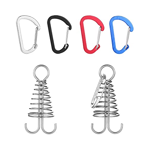 Alnicov 10Pcs Round Deck Anchor Pegs,Tent Awning Anchor With D-Shaped Carabiners For Camping Outdoor Timber Deck Plank Parts (Ra