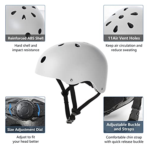 Tourdarson Skateboard Helmet Impact Resistance Ventilation Multi-Sport For Youth & Adults (White,Large)
