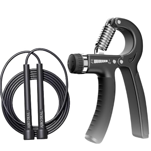 AJRO DEAL Hand Grip Strengthener & Adjustable Skipping Rope Set  Wrist Exerciser with Speed Jump Rope for Home & Gym Workout