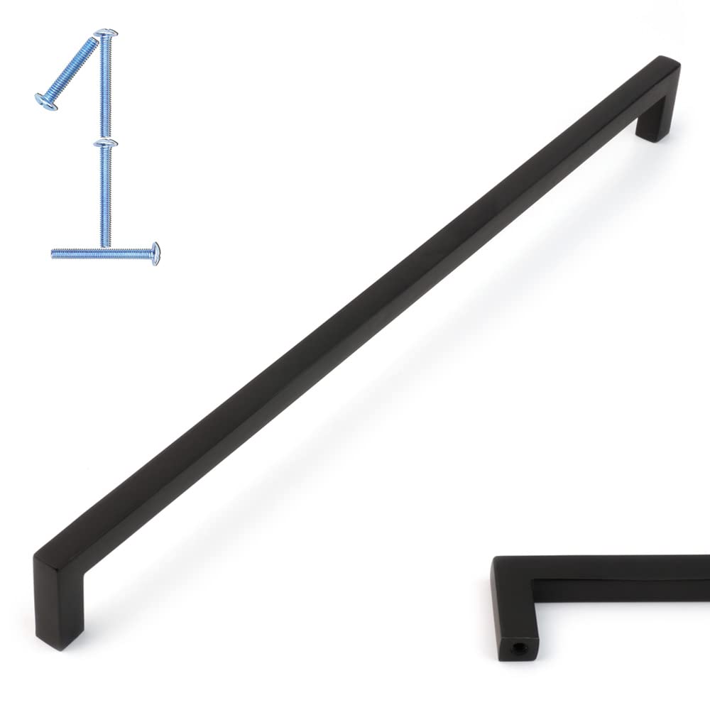 Koofizo Solid Square Bar Cabinet Handle - Black Furniture Pull, 126 Inch320Mm Screwhole Distance, 1-Piece For Kitchen Cupboard D