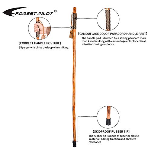 Forest Pilot Pure Fir Wood Concise Style Walking Stick For Hiking With Parachute Cord Warpped (Nature Color, 48 Inches, 1 Piece)