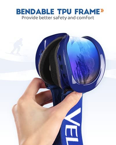 Velazzio Kids Ski Goggles, Snowboard Goggles Otg Snow Goggles Anti-Fog Double-Layer Lenses, 100% Uv Protection (Blue Frame/Blue