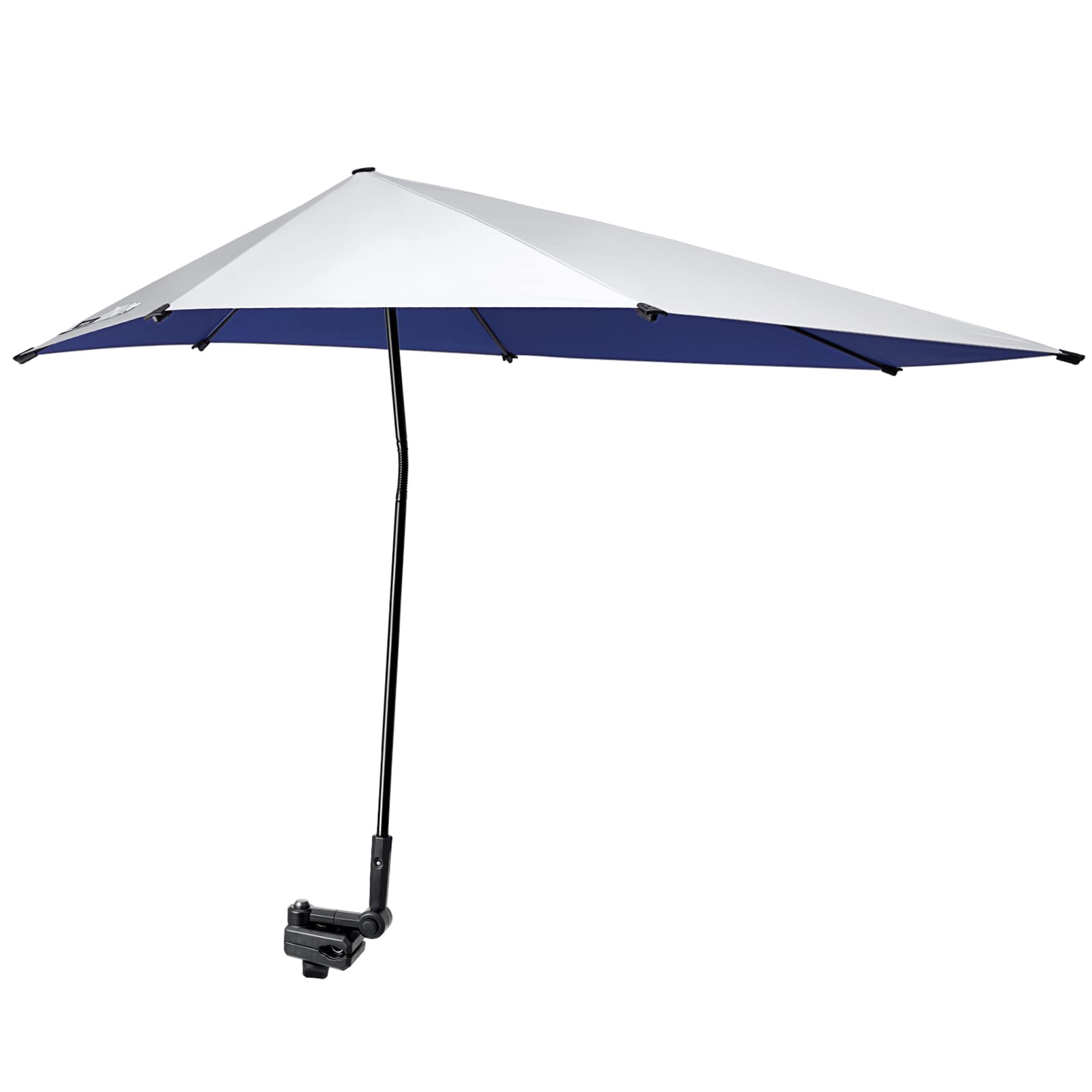 G4Free Upf 50+ Adjustable Beach Umbrella Xl With Universal Clamp For Chair, Golf Bags, Stroller, Wheelchair, Bleacher, Patio(Blu