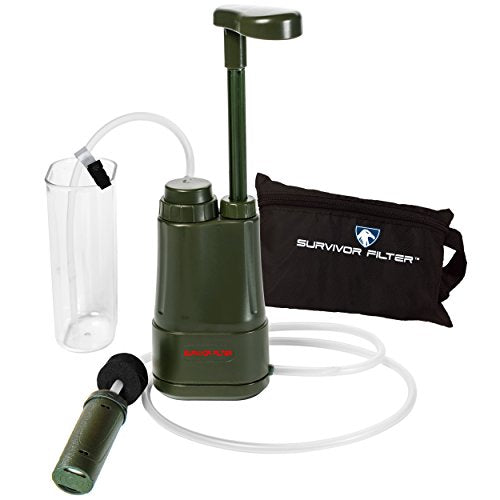 Survivor Filter Pro Water Purification System For Survival - Lightweight Hand-Pump Portable Water Filter For Backpacking Hiking 