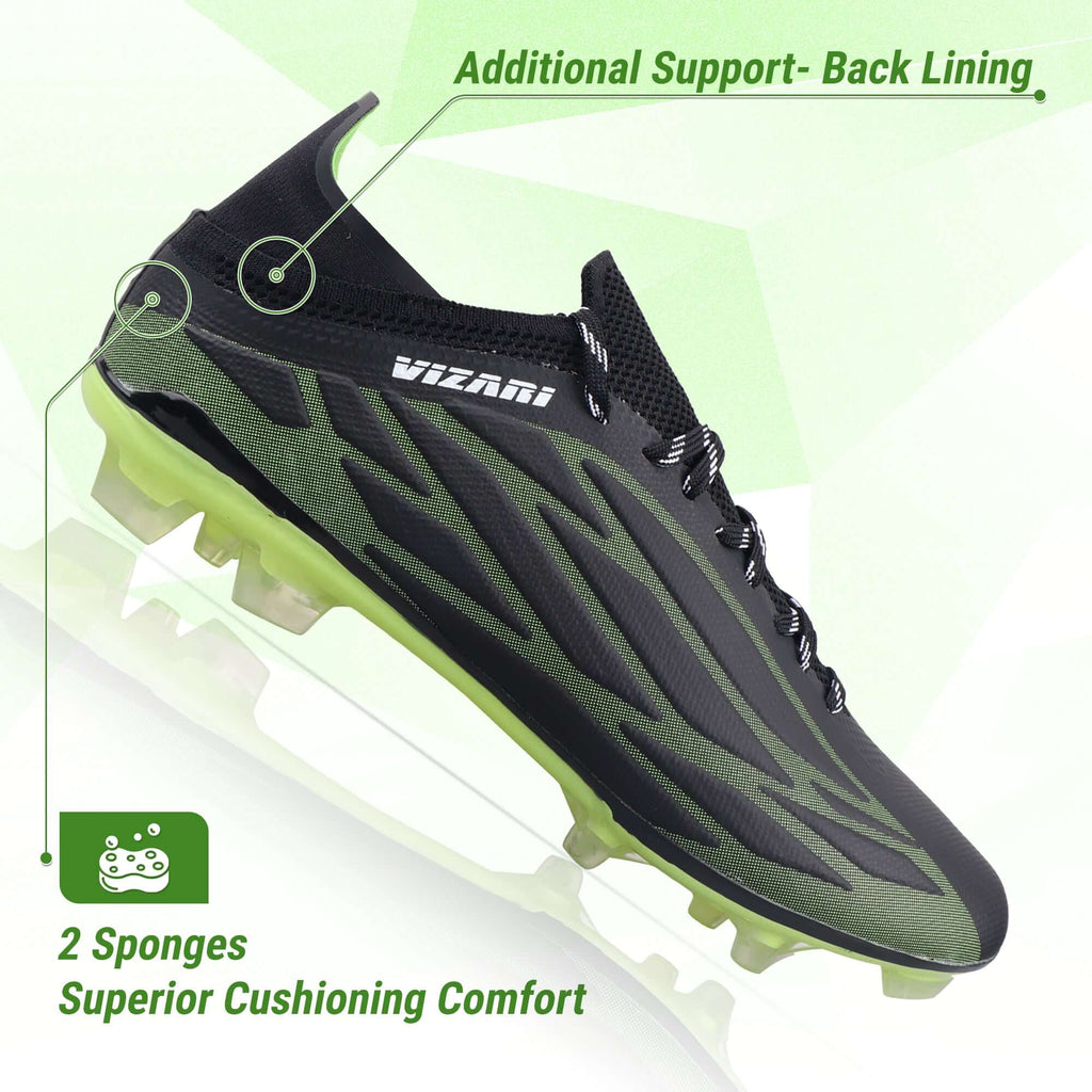Vizari Provo Adult Firm Ground Soccer Cleats – Black/Lime