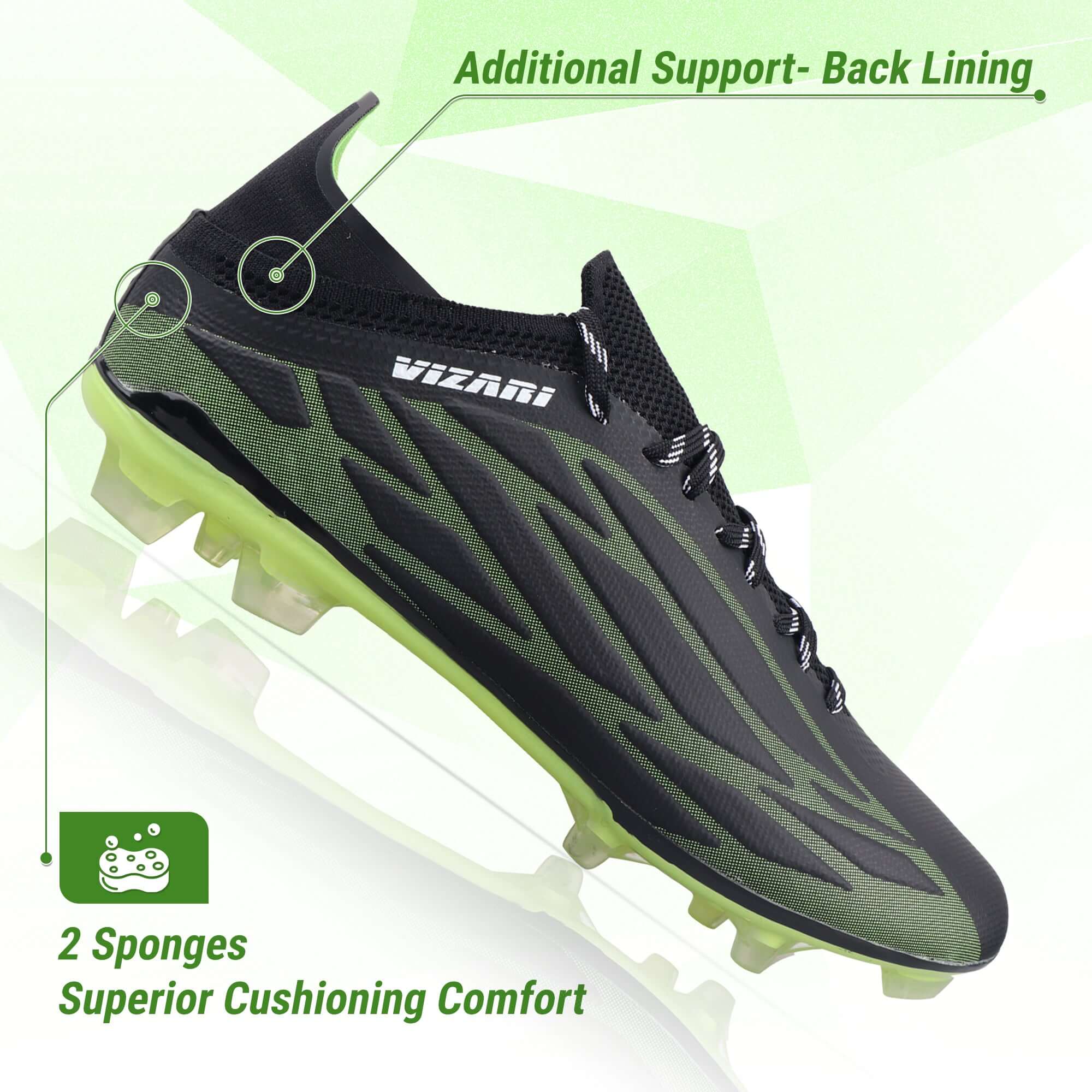 Vizari Provo Adult Firm Ground Soccer Cleats – Black/Lime