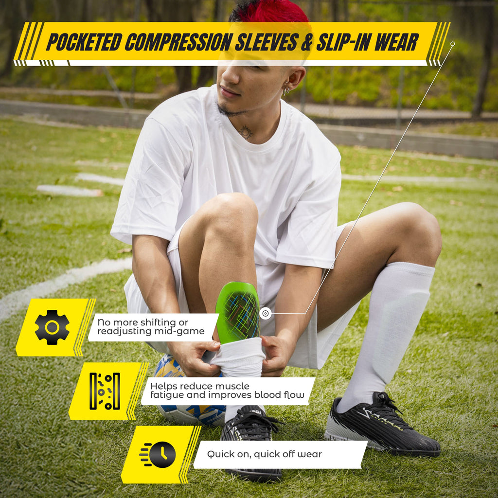 Vizari Soquel Soccer Slip IN Shin Guard with Pocketed Sleeve – Green/Black