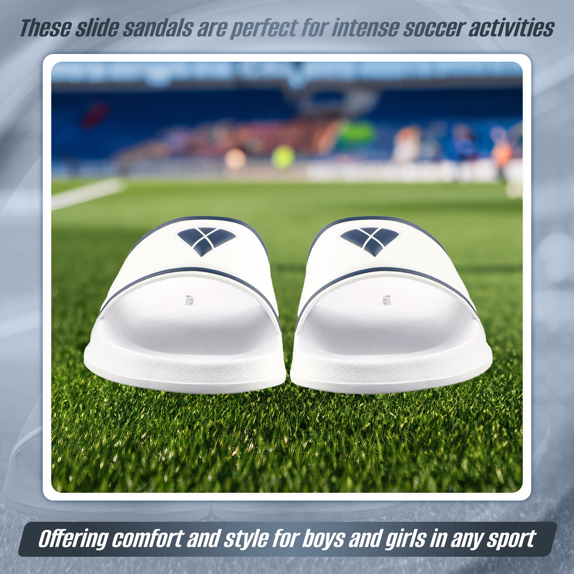 Youth Soccer Slide Sandals - White - Vizari Sports
