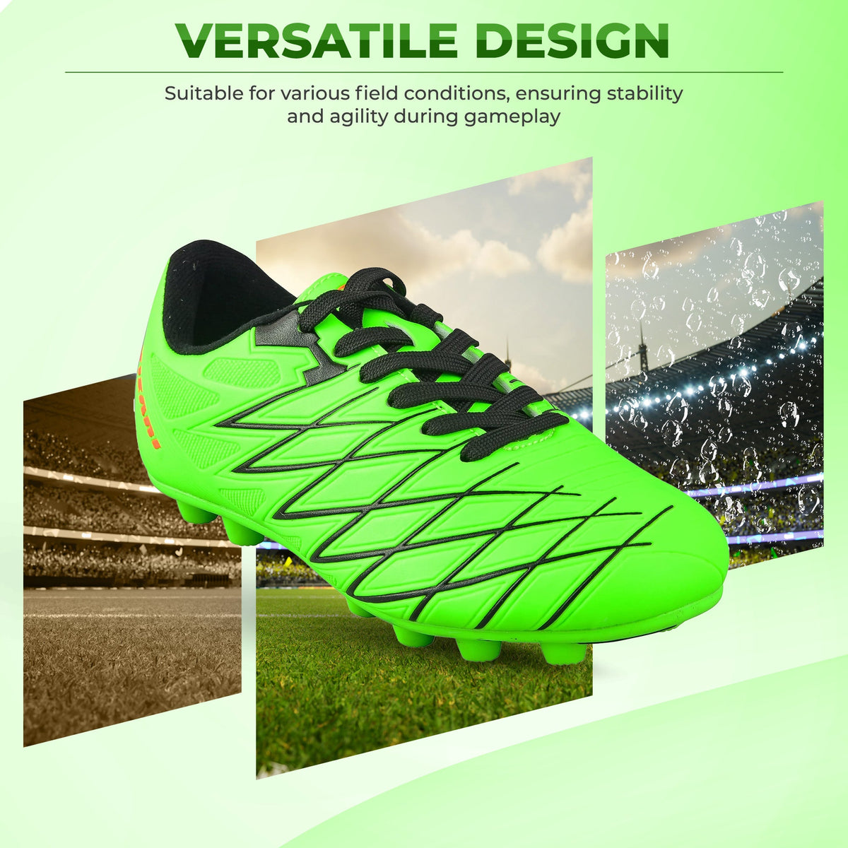 Vizari Boca Youth Firm Ground Soccer Cleats – Green/Black
