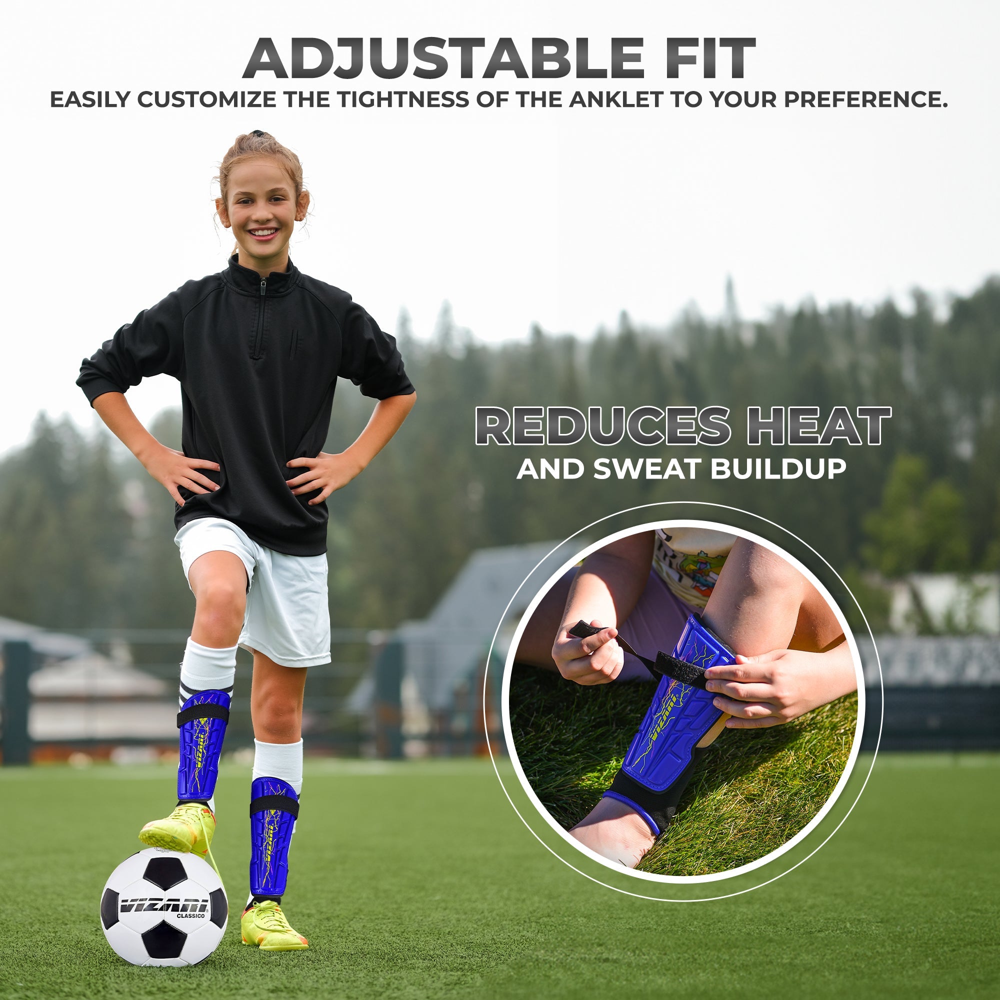 Zodiac Soccer Shin Guard with Detachable Ankle Protection-Blue - Vizari Sports