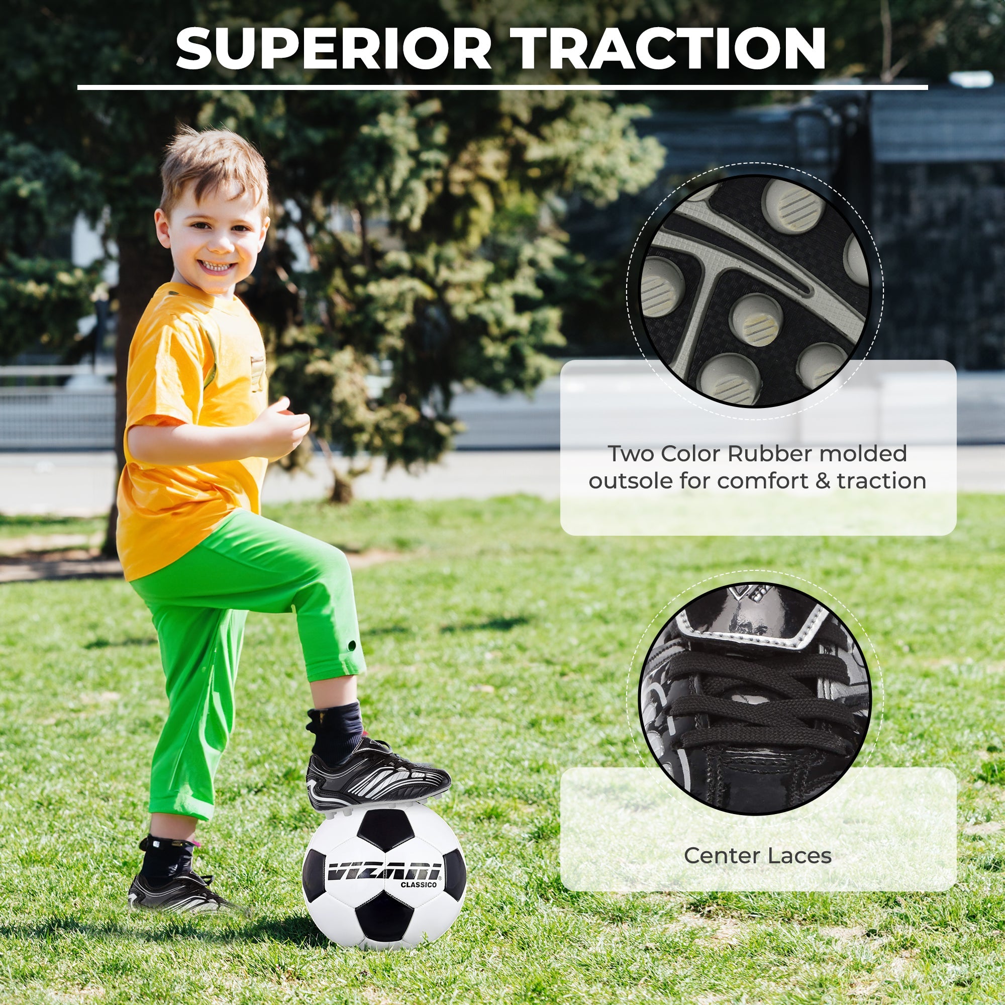 Youth Striker Firm Ground Soccer Shoes -Black/Silver - Vizari Sports