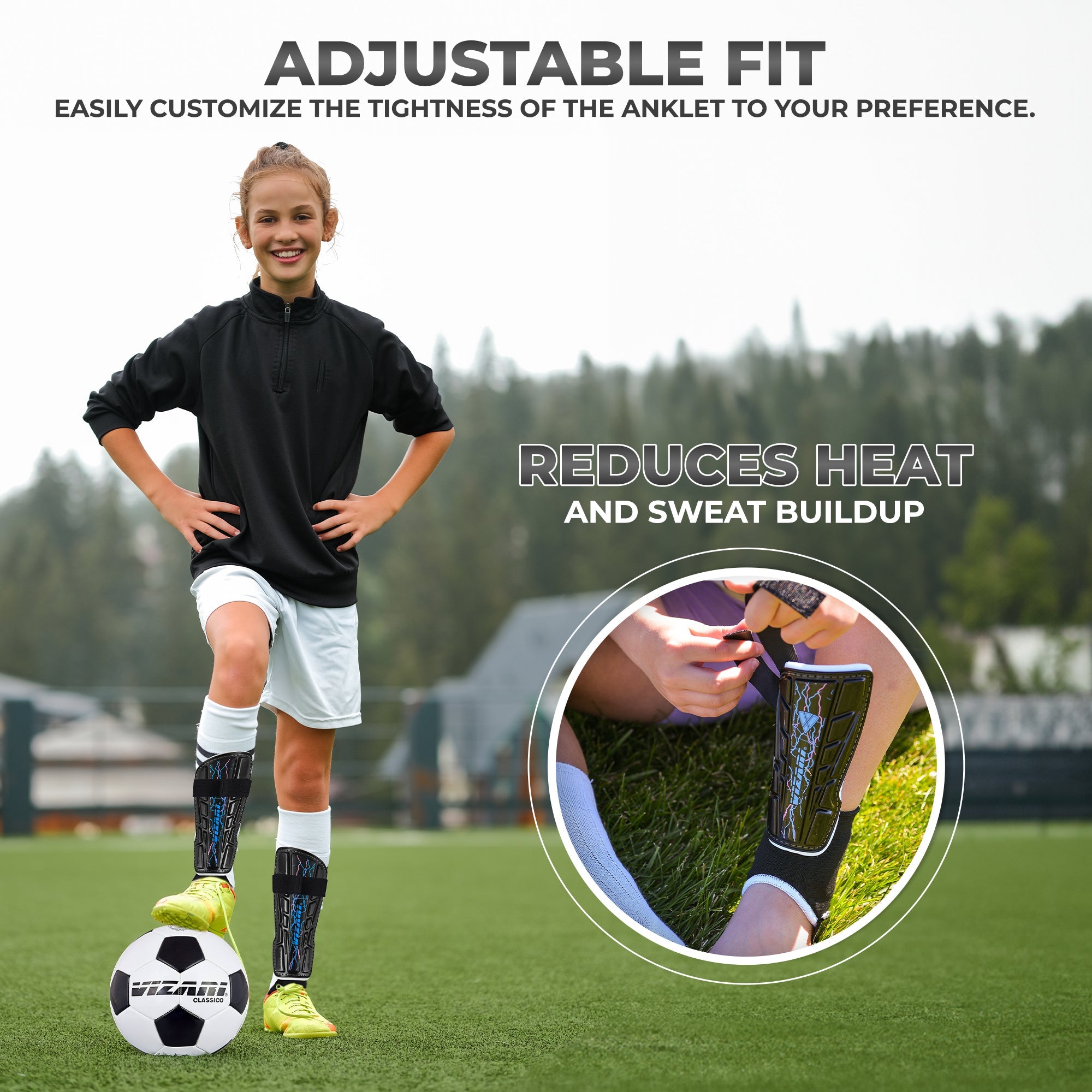 Zodiac Soccer Shin Guard with Detachable Ankle Protection-Black - Vizari Sports