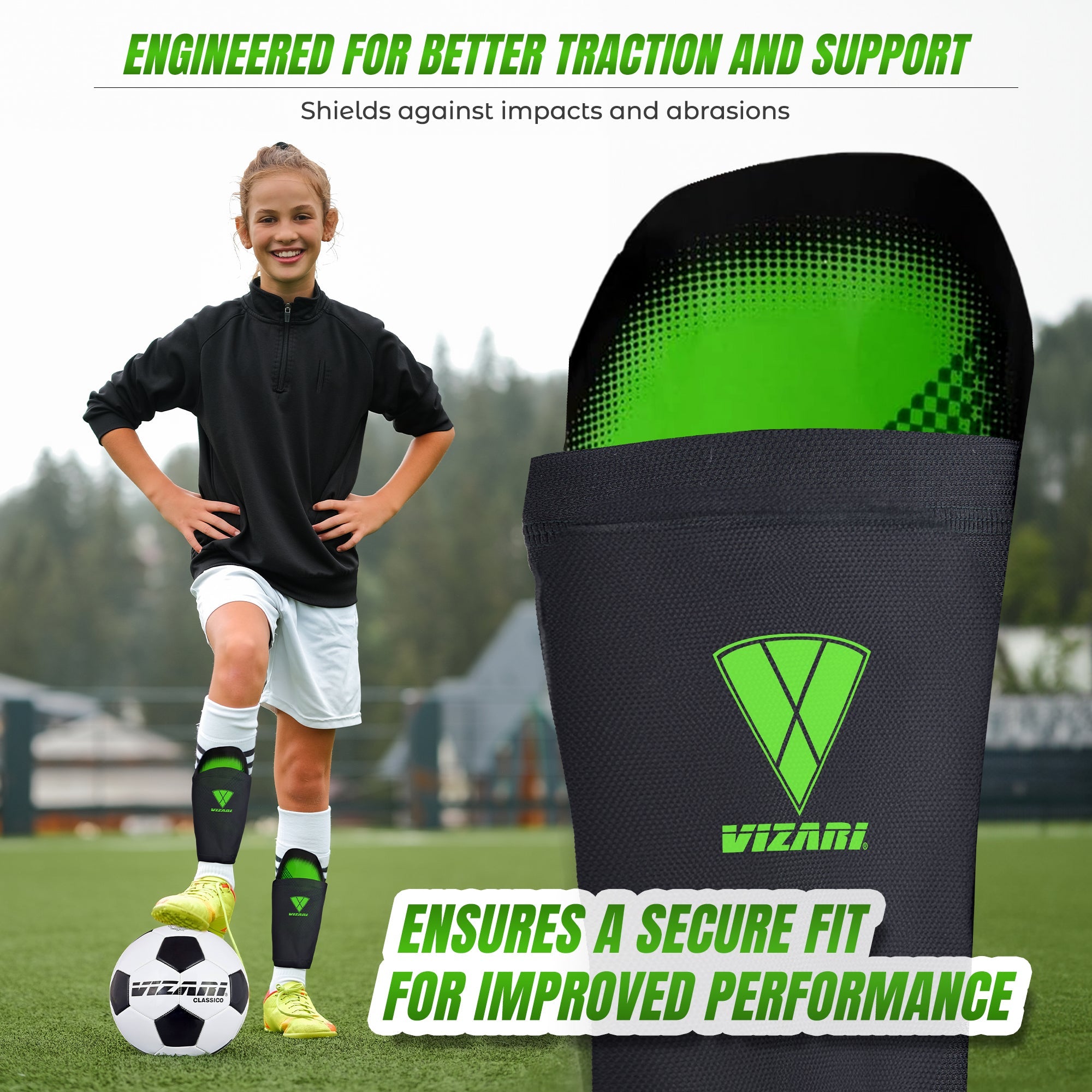 Aptos Soccer Shin Guard with Sleeve-Green/Black - Vizari Sports