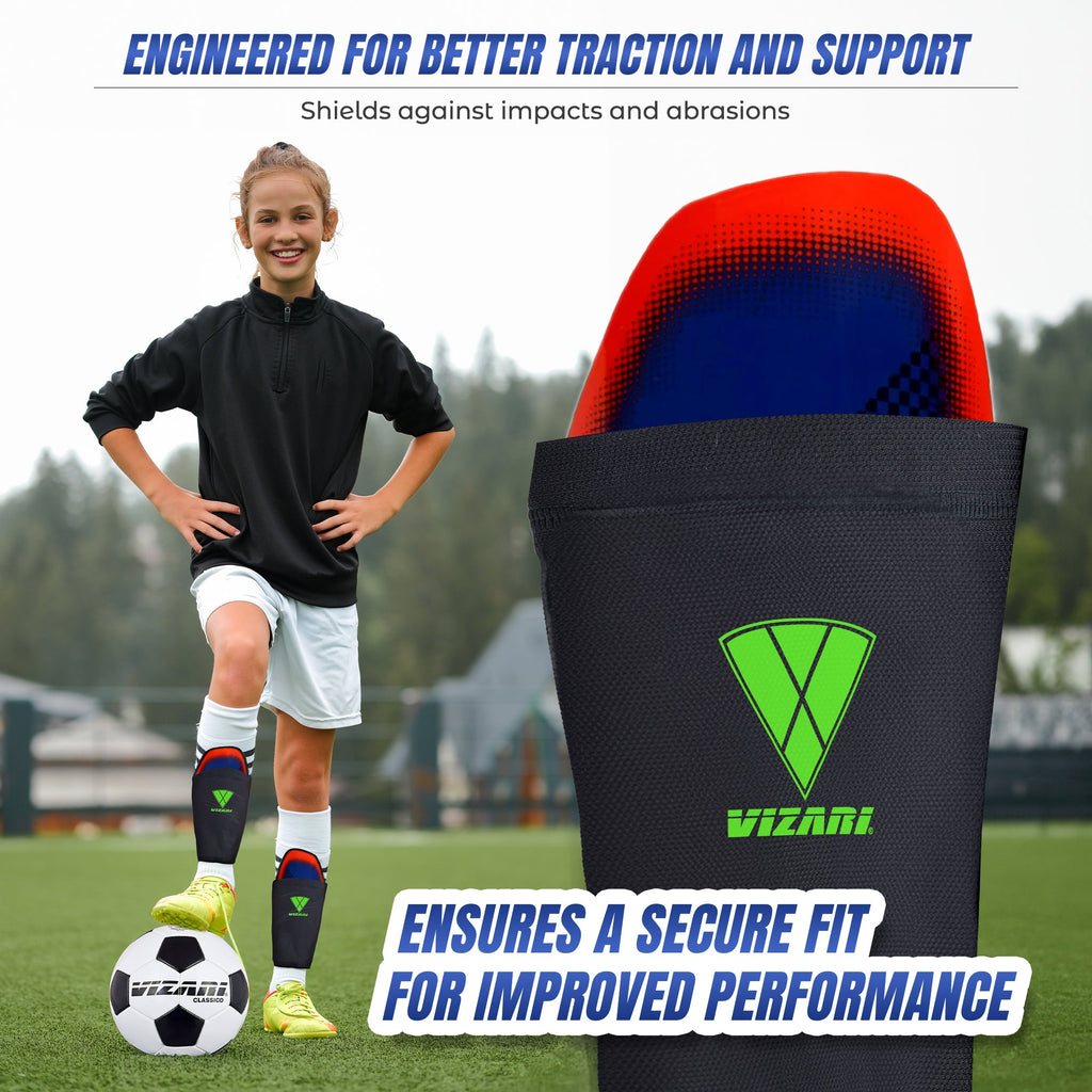 Aptos Soccer Shin Guard with Sleeve-Royal/White - Vizari Sports
