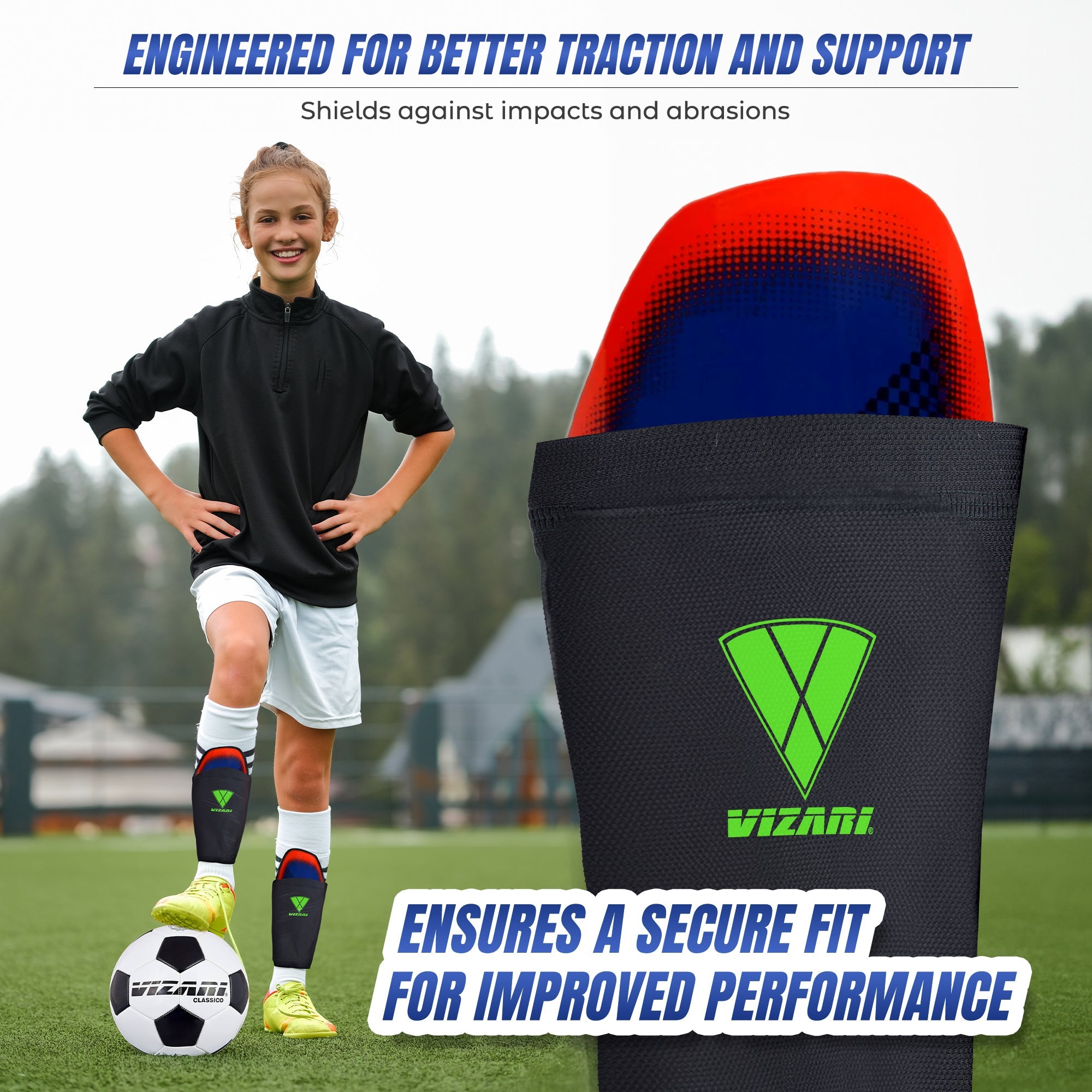 Aptos Soccer Shin Guard with Sleeve-Royal/White - Vizari Sports