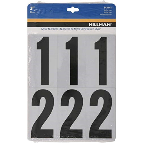 5027200 Numbers 0-9 Blk 3'''' 26Pc Hillman 3 In. Reflective Black Mylar Self-Adhesive Number Set 0-9 26 Pc (Pack Of 6)