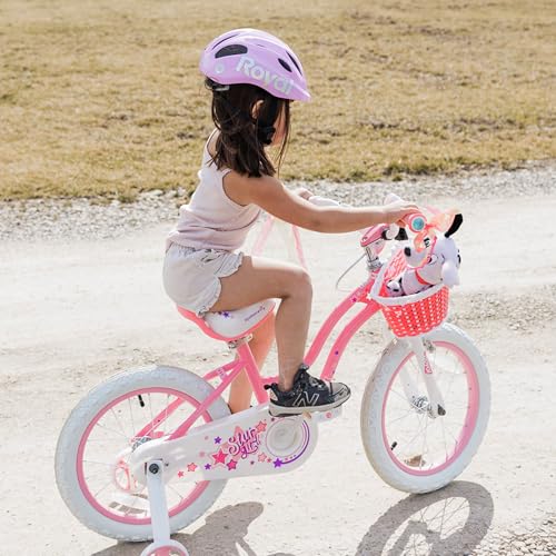 RoyalBaby Stargirl Kids Bike 12 Inch Girls Bicycle for Children with Training Wheels & Basket, Pink