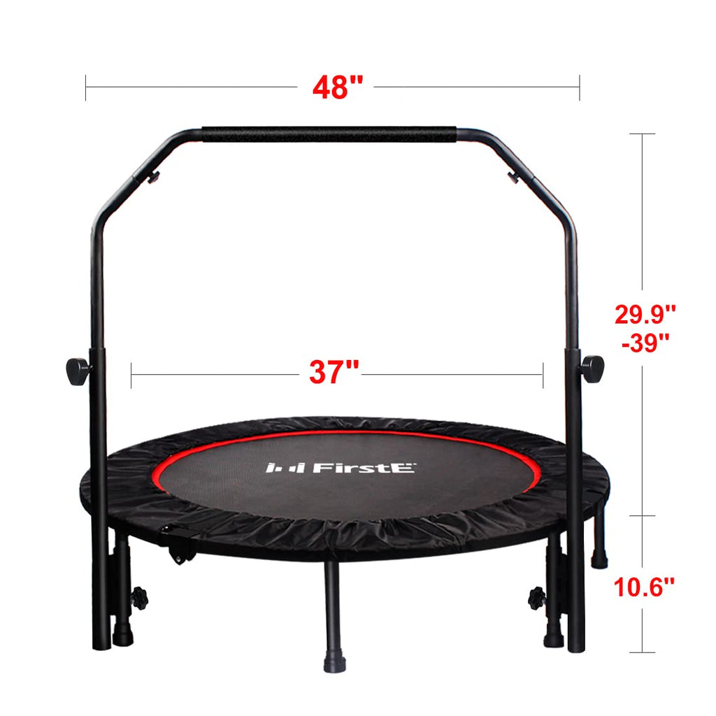 48 Inch Foldable Fitness Trampolines With 4 Level Adjustable Heights Foam Handrail,Jump Trampoline For Kids And Adults Indoor&Ou