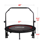 48 Inch Foldable Fitness Trampolines With 4 Level Adjustable Heights Foam Handrail,Jump Trampoline For Kids And Adults Indoor&Ou