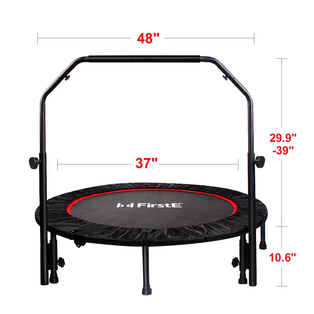 48 Inch Foldable Fitness Trampolines With 4 Level Adjustable Heights Foam Handrail,Jump Trampoline For Kids And Adults Indoor&Ou