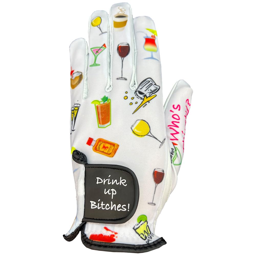 Giggle Golf Women s Golf Glove (Large, Worn On Left Hand, Drink Up Bitches!)