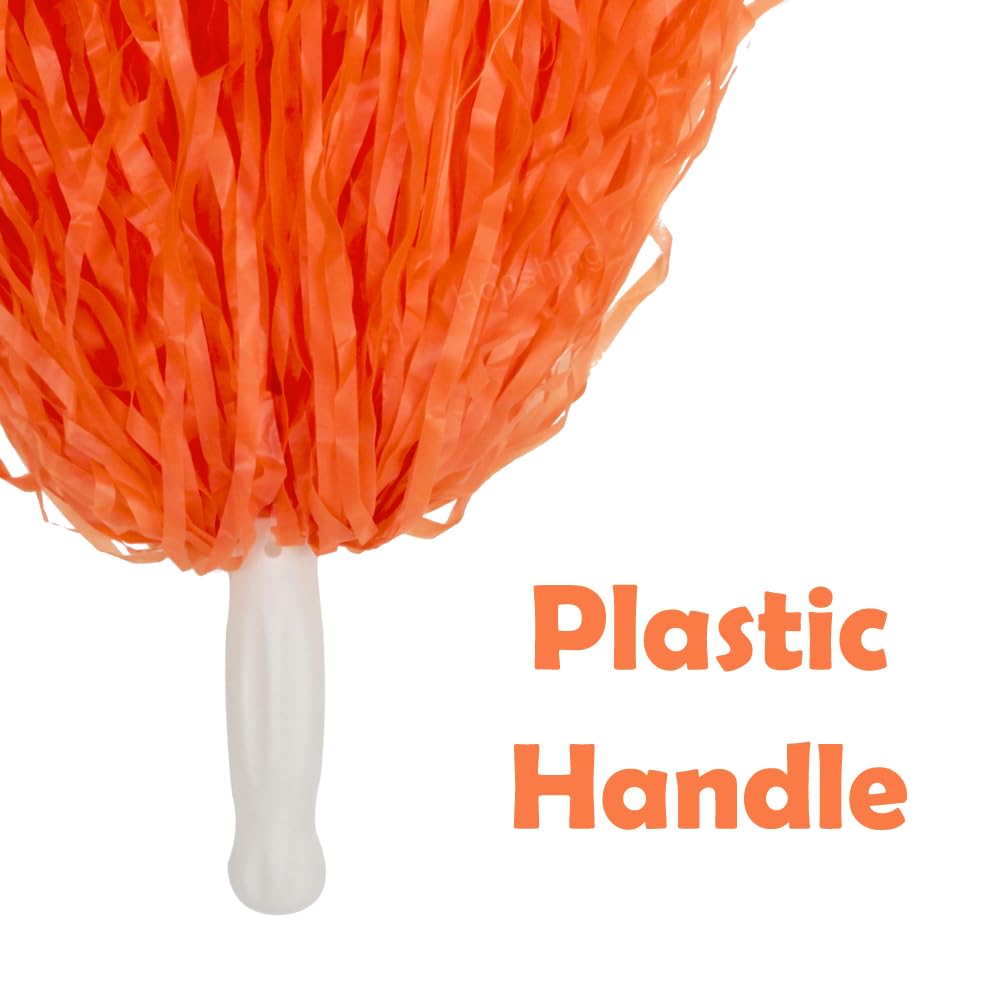 Hooshing 12Pcs Cheerleading Orange Plastic Cheer Pom Poms With Handles For Team Spirit Sports Party Dance