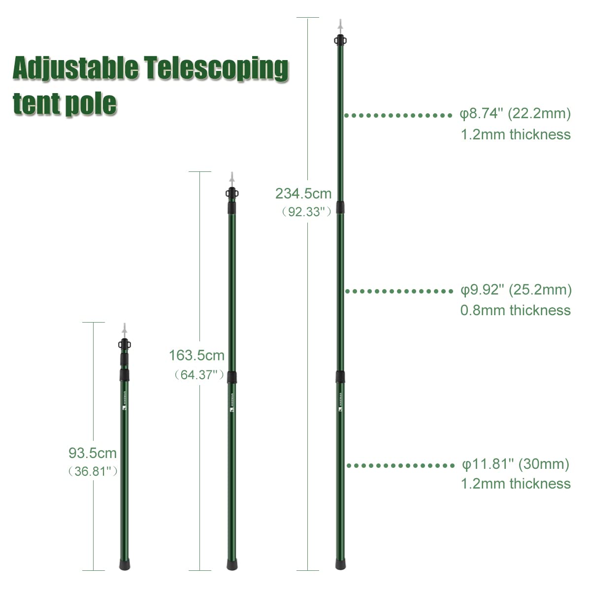 Hikeman Set Of 4 Tarp Poles Adjustable Aluminum Telescoping Tarp Poles, Lightweight Canopy Poles Portable Tent Poles For Outdoor
