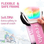 Freela 2 Pack Kids Ski Goggles 4-6 10-12 8-12 6-14, Pink&Green Skiing Snowboarding Snowmobile Winter Snow Glasses, Anti Fog UV P
