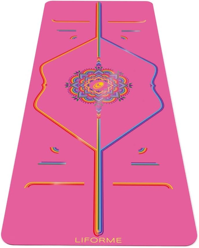 LIFORME Printed Travel Yoga mat - Free Yoga Bag, Patented Alignment System, Warrior-Like Grip, Nonslip, Eco-Friendly, Ultra-Ligh