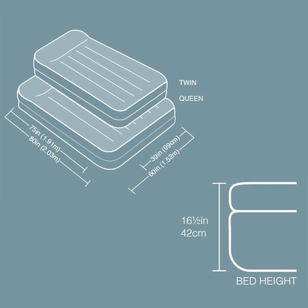 Intex Dura-Beam Fiber-Tech Elevated Inflatable Built-In Pillow Rest Raised Airbed Mattress With Internal Electric Pump And Carry