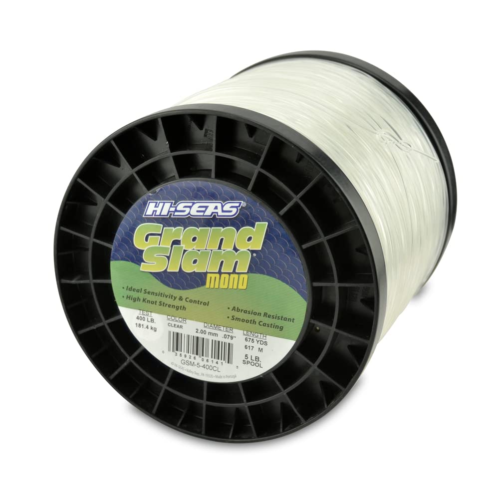 Hi-Seas Grand Slam Monofilament Line, 400 lb / 181.4 kg Test, .079 in / 2.00 mm Dia, Clear, 675 yd / 617 m