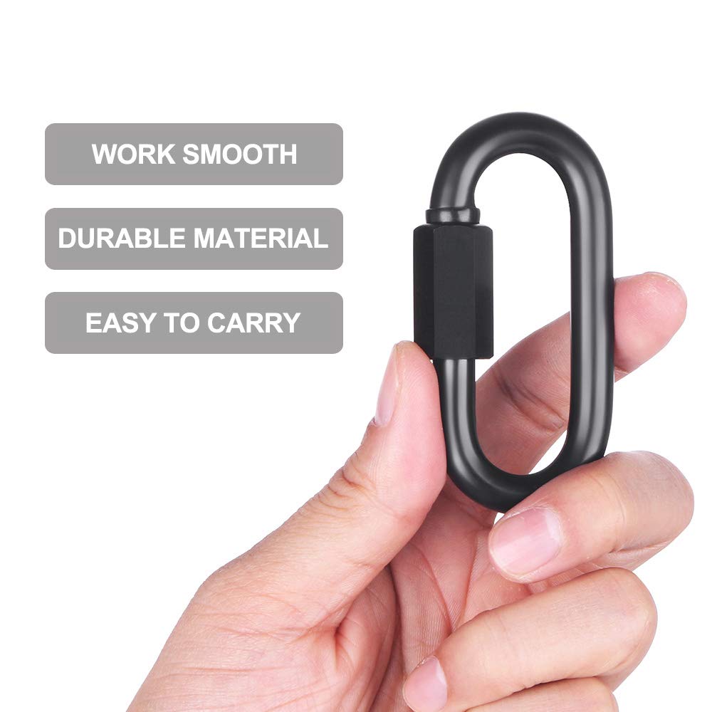Bewishome D Shape Locking Carabiner,Black Quick Links,Durable Chain Links,Heavy Duty Chain Connector,Black M8 Hdk03H