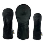 Sunfish Leather Golf Headcover Set 1-3-X Driver Fairway Hybrid Black On Black Murdered Out