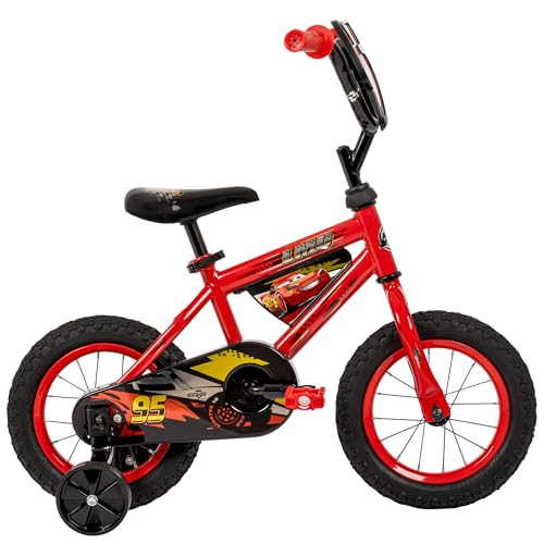 Huffy Disney Pixar Cars 12 Inch Kids Bike, Ideal for Ages 3-5 Years Old, Training Wheels Included, EZ Build Assembly, Fun and P