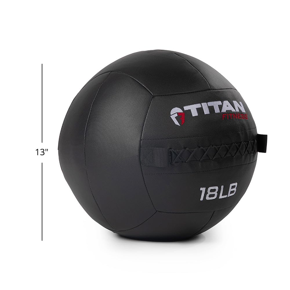 Titan Fitness 18 Lb - 30 Lb Soft Shell Medicine Wall Ball With Poly-Composite Laminate Cross Texture Non-Slip Grip For Throwing,