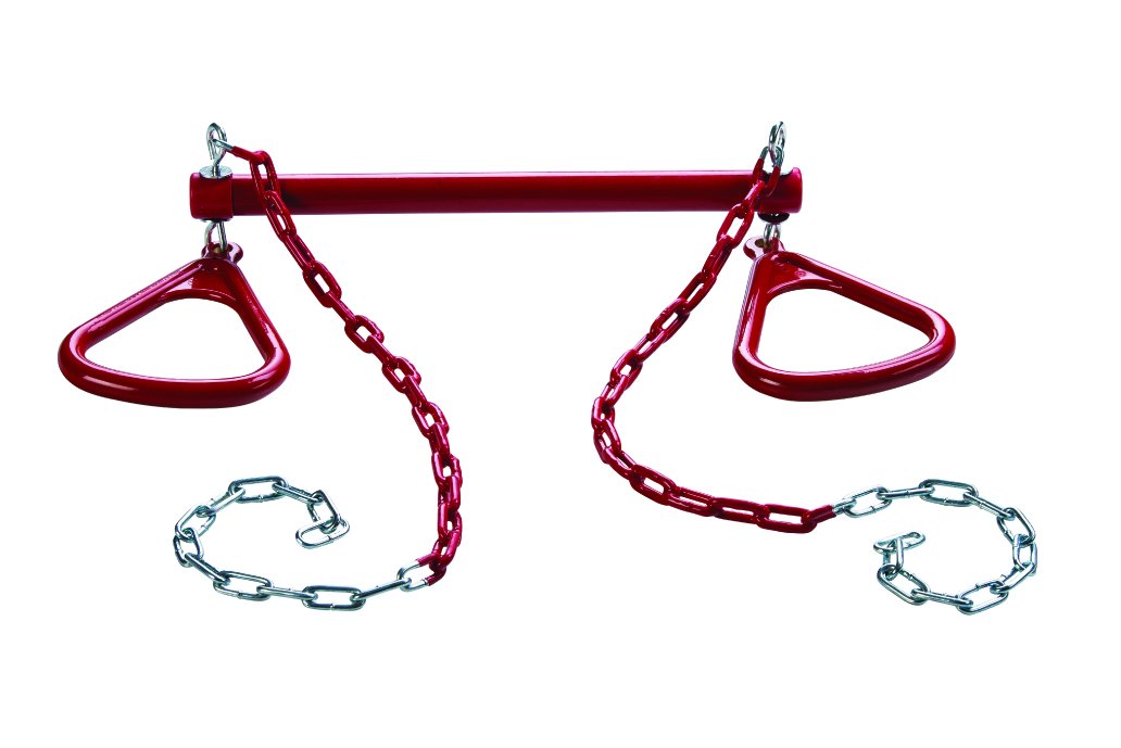 Ultimate Trapeze Bar with Rings | Red | Compatible with Most Playsets | Easy to Install | 250lb Capacity | Swing Hangers Not Inc