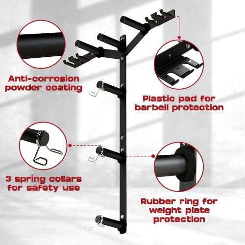 Yes4All 6 Pegs & 4 Barbell Storage Racks Load Up To 1190 Lbs - Wall Mounted Weight Plate Tree & Barbell Holder