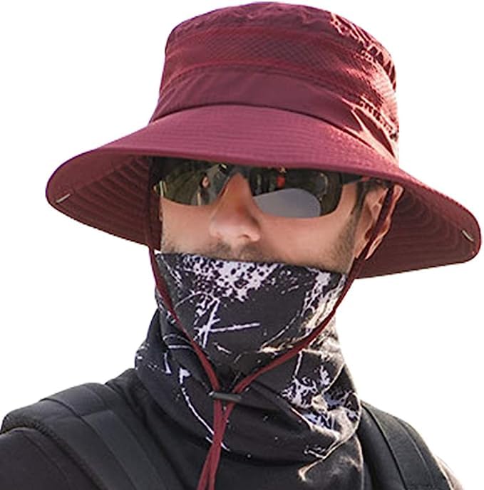 Alexvyan Red Round Crown Hat Sun Visor Hats For Men Wide Brim Summer Cap For Boys Uv Protection Breathable Casual Beach Hat, Saf