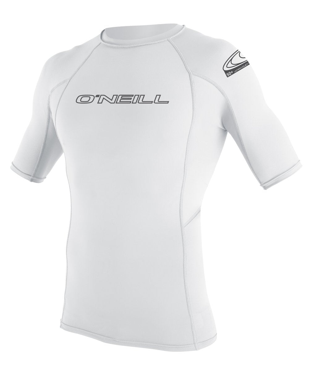 ONeill Wetsuits Wetsuits UV Sun Protection Mens Basic Skins Short Sleeve Crew Sun Shirt Rash Guard, White, Medium - M